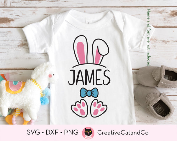 Kid Boy Girl Easter Bunny Frame Add Your Name SVG | CreativeCatandCo