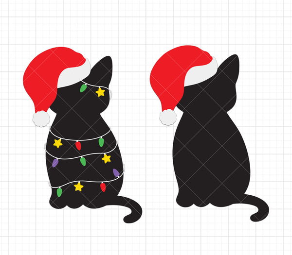 Christmas Cat with Light and Santa Hat SVG | CreativeCatandCo