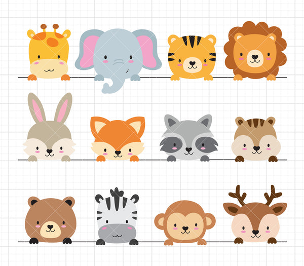 Cute Wild Animals Peeking Out SVG PNG DXF | Animal Clipart Bundle ...