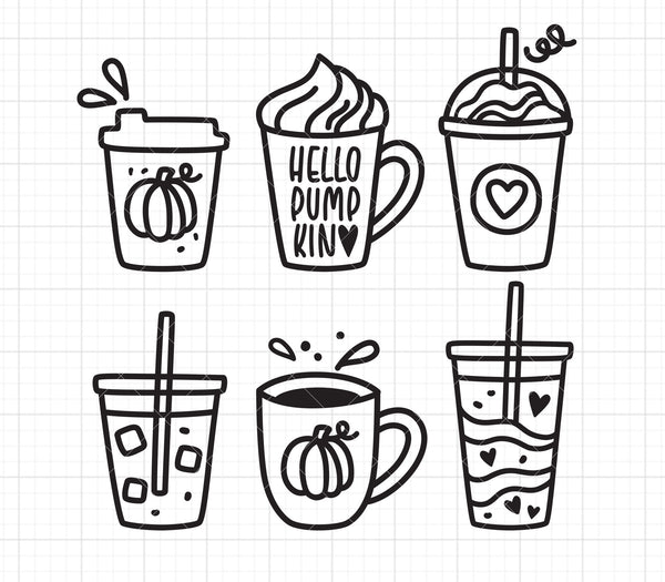 Fall Pumpkin Spice Latte Coffee Outline for Coloring SVG | CreativeCatandCo