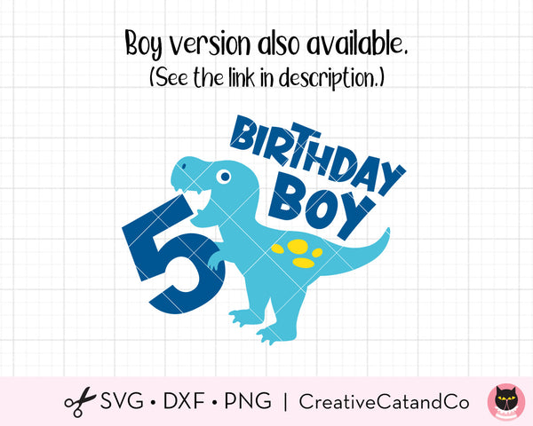 5 Year Old Girl Birthday Dinosaur Svg Cut Files 