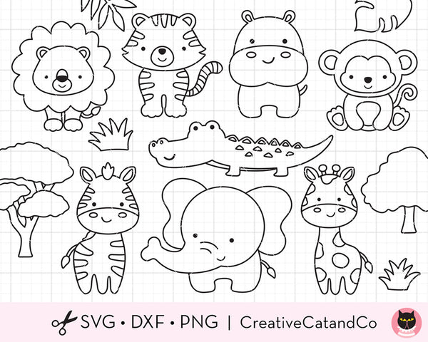 cute jungle animals coloring page