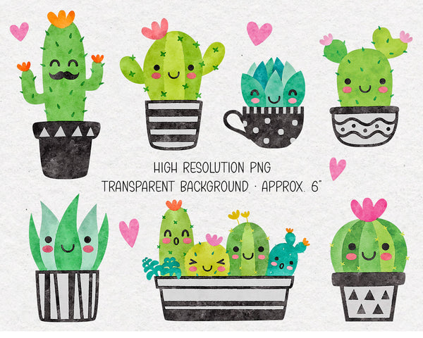 transparent succulent clipart Watercolor Cute Cactus Succulent with Faces PNG Clipart