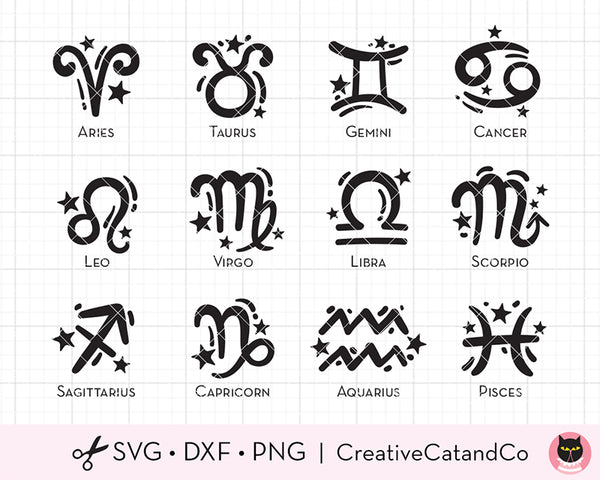 Zodiac Signs With Traits Sun Sign SVG Cut Files Astrology