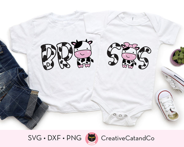 Cow Brother Sister Cow Birthday Family Bro Sis SVG | CreativeCatandCo