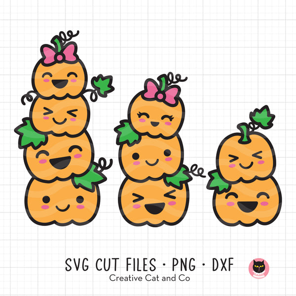 Cute Pumpkin Stacks with Smiling Faces SVG PNG | CreativeCatandCo