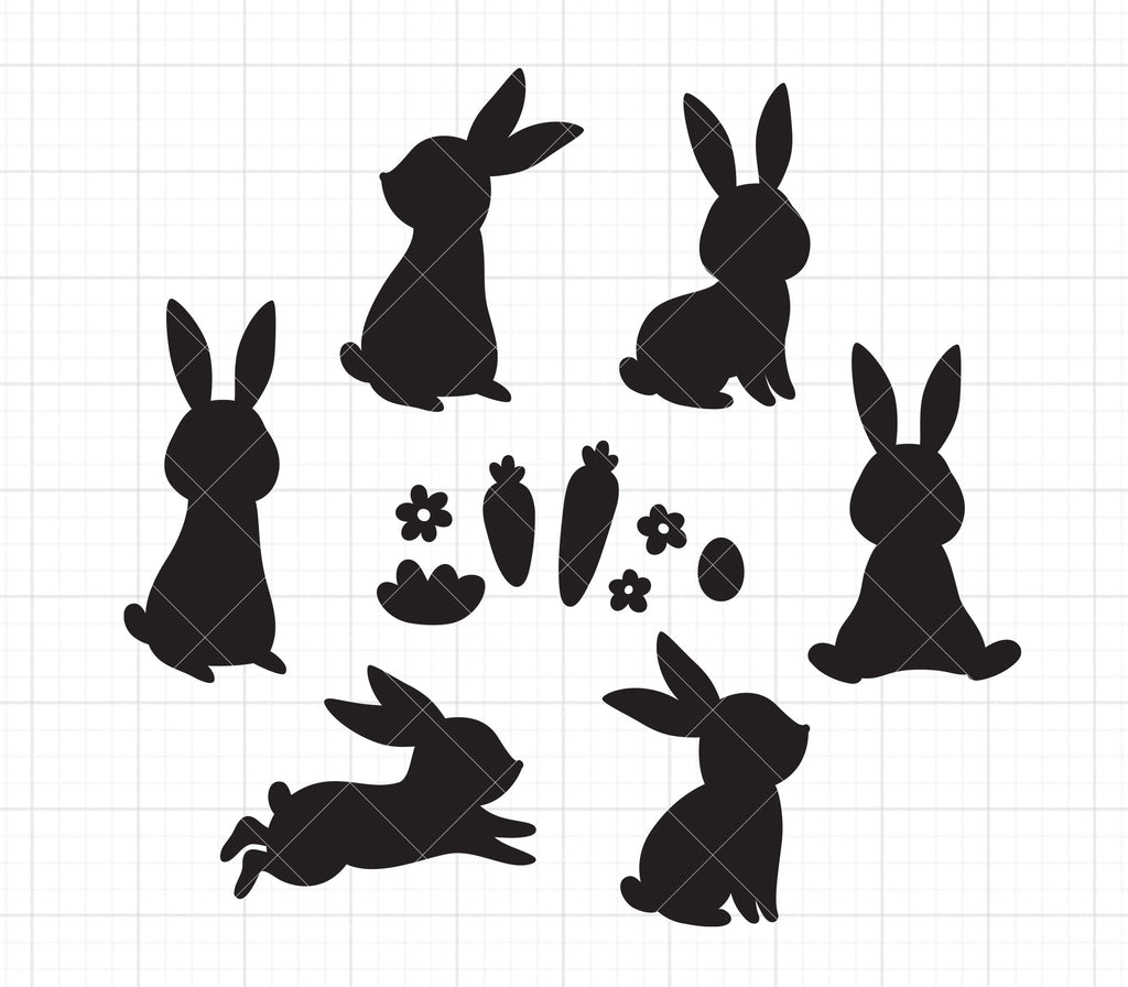 Easter Bunny Rabbit Silhouette SVG PNG DXF Bundle | Black Bunny Clipart ...