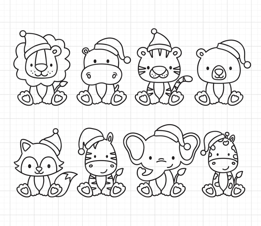 Christmas Animals with Santa Hat Outline Coloring SVG | CreativeCatandCo christmas-animals-with-santa-hat-outline-coloring-svg-creativecatandco