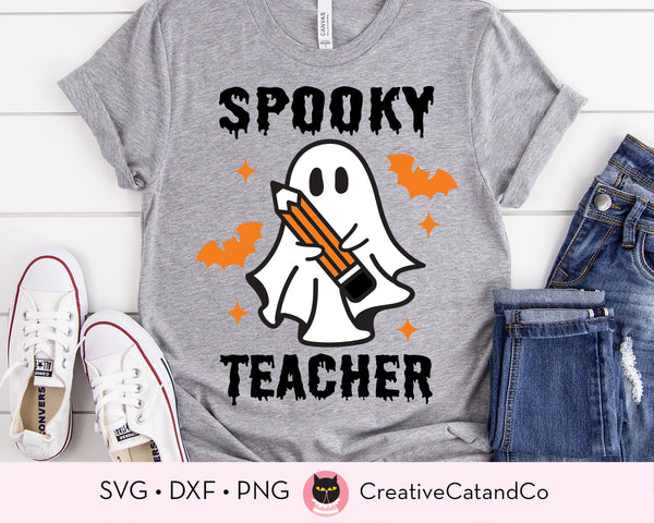 Teacher Halloween Spooky Teacher with Pencil SVG | CreativeCatandCo