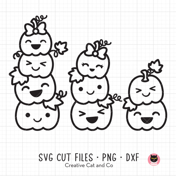 Happy Pumpkin Stack Outline Kids Coloring SVG PNG | CreativeCatandCo