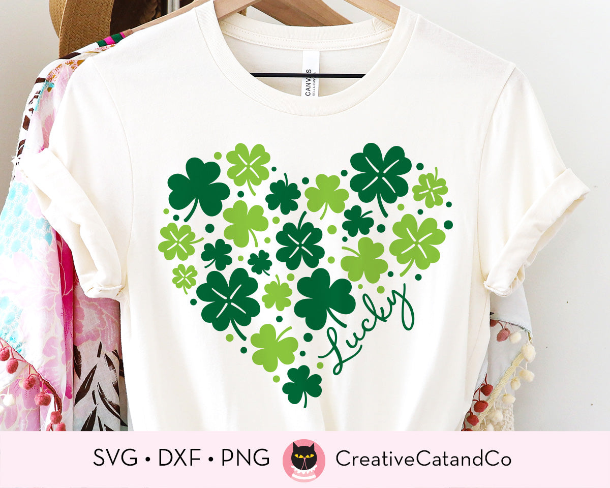 st. patrick's day lucky clover shamrock heart svg dxf png