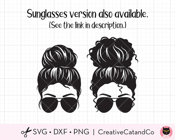 Woman Face with Messy Bun Silhouette SVG Files | CreativeCatandCo