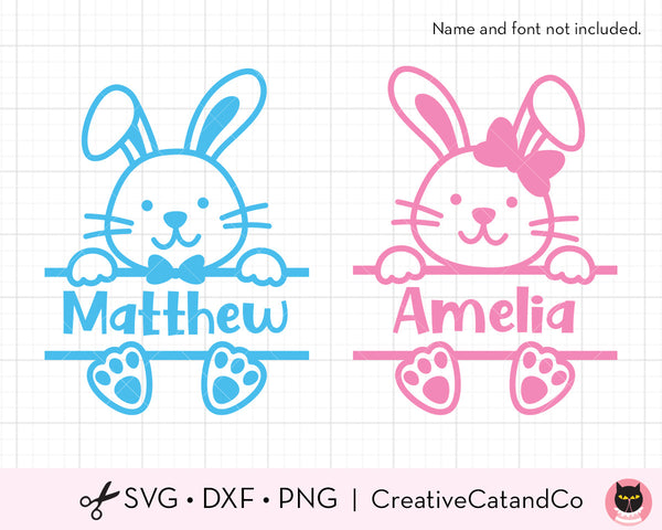 Boy Girl Easter Bunny Rabbit Split Name Frame SVG | CreativeCatandCo