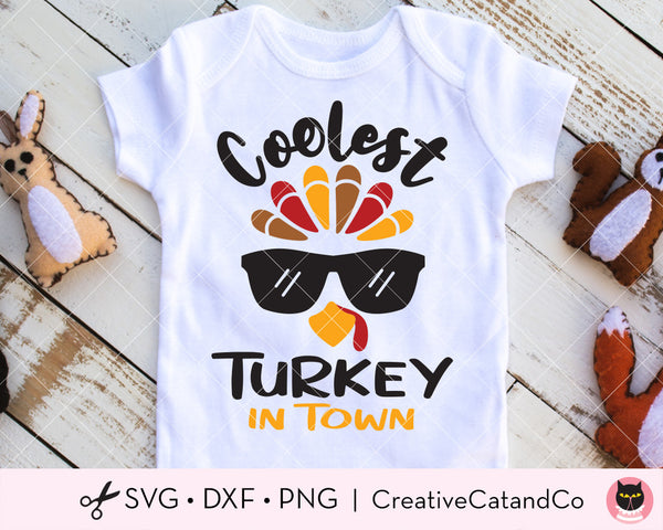 Coolest Turkey in Town Boy Turkey Face SVG | CreativeCatandCo