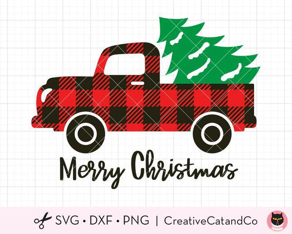 Christmas Truck with Buffalo Plaid SVG Cut Files | CreativeCatandCo