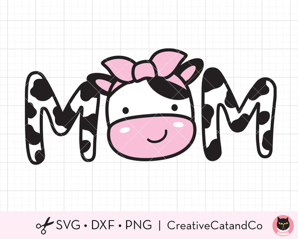 Cow Mom with Bow SVG Cut Files | CreativeCatandCo