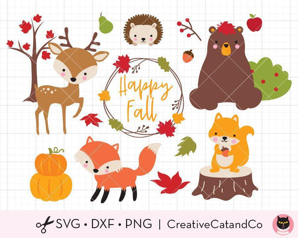 Fall Woodland Animals SVG Cut Files | CreativeCatandCo