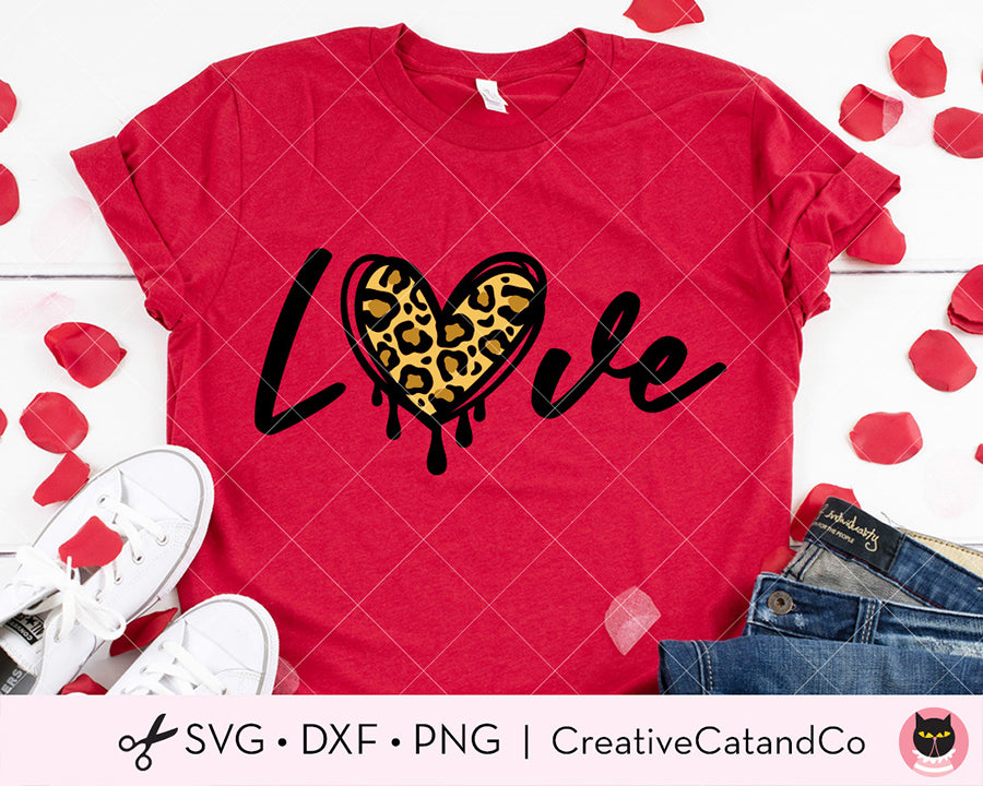 Free Valentine Dripping Heart Leopard Print SVG | CreativeCatandCo