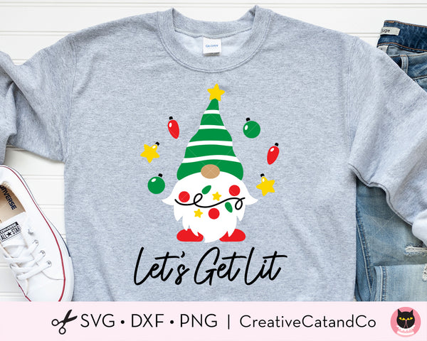 Christmas Gnome Let's Get Lit SVG Cut Files | CreativeCatandCo