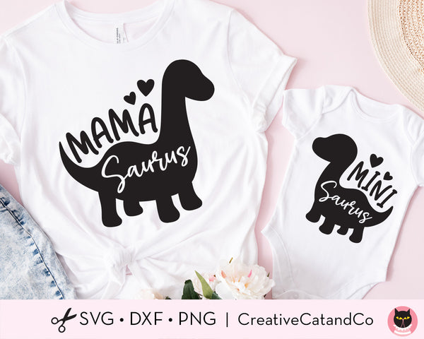 Mama Mini Saurus Mom and Kid Dinosaur SVG | CreativeCatandCo