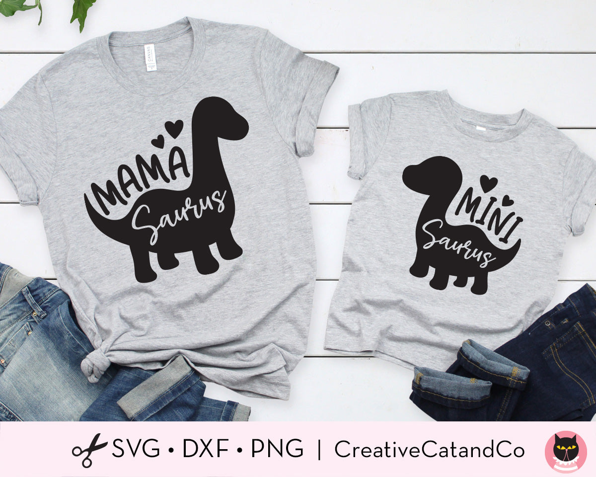 Mama Mini Saurus Mom and Kid Dinosaur SVG | CreativeCatandCo
