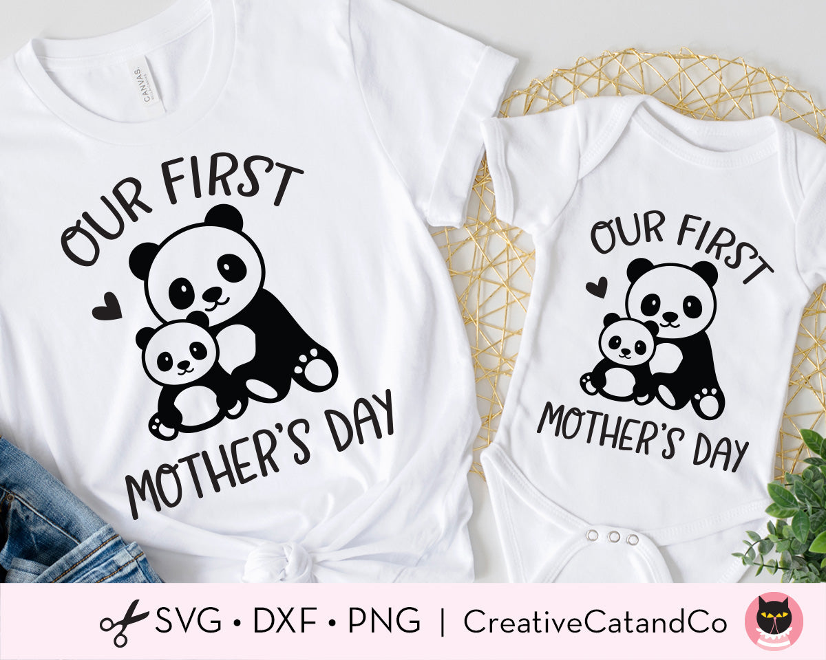 Our First Mothers Day Mom Baby Panda Matching Shirt Svg Dxf Png