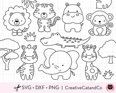 Cute Outline Animals for Coloring SVG Files for Cricut | CreativeCatandCo