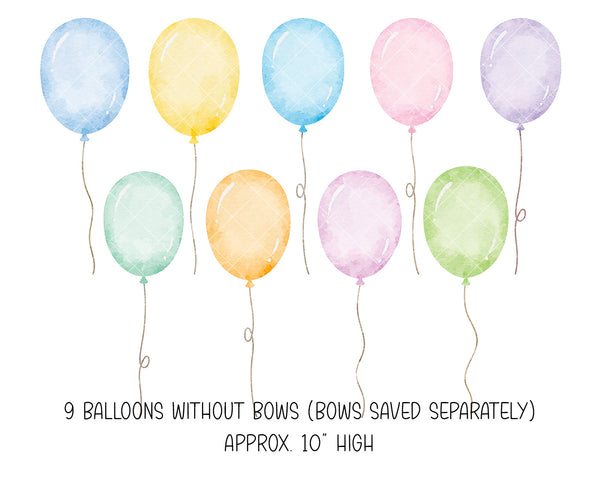 Watercolor Pastel Party Balloons PNG Clipart Bundle | CreativeCatandCo