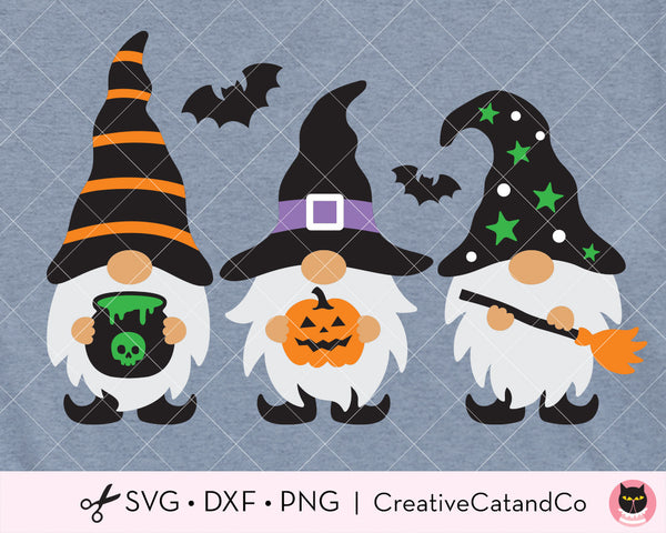 Three Halloween Wizard Gnomes SVG Cut Files | CreativeCatandCo